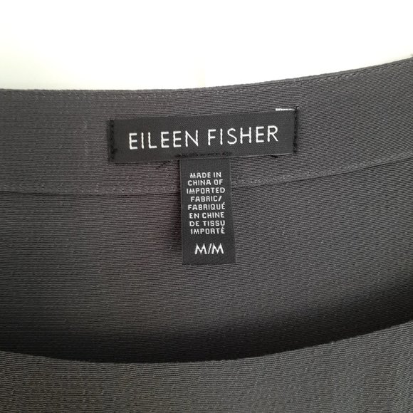 Eileen Fisher Color Block Long Sleeve Tencel Shift Dress Black Gray Size M - Picture 3 of 14